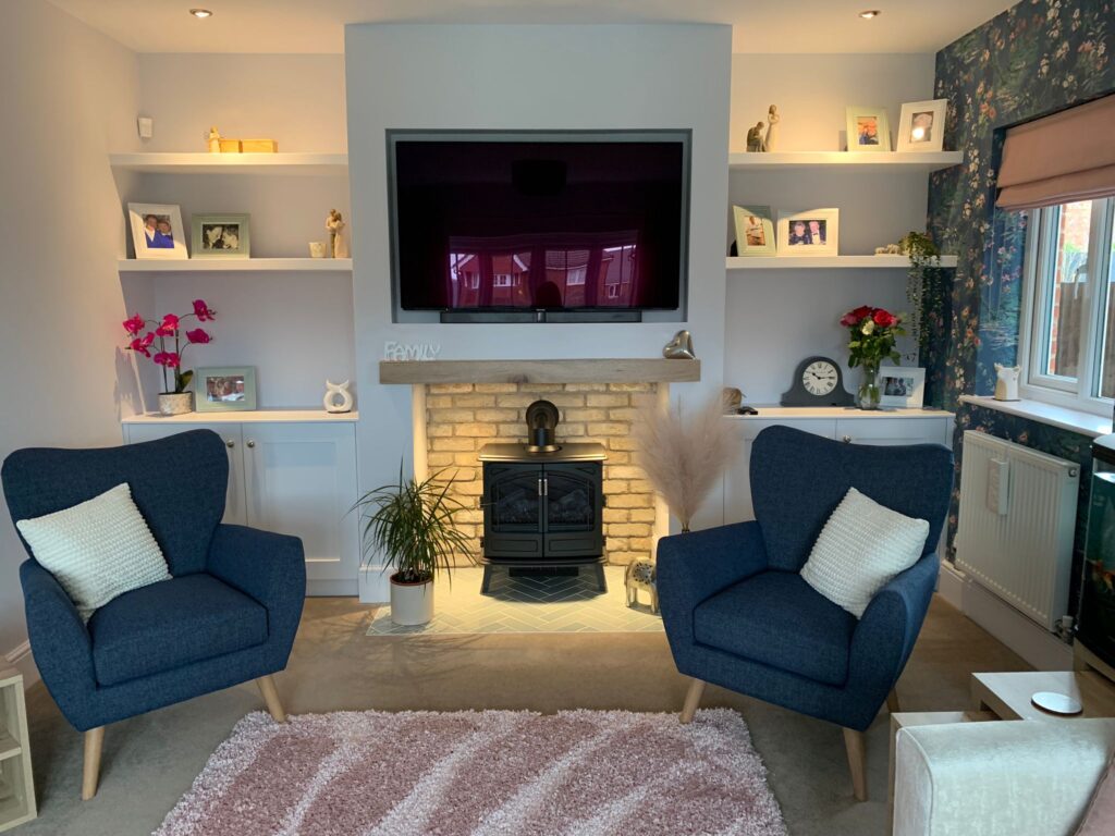 Cosy living room media wall and seating